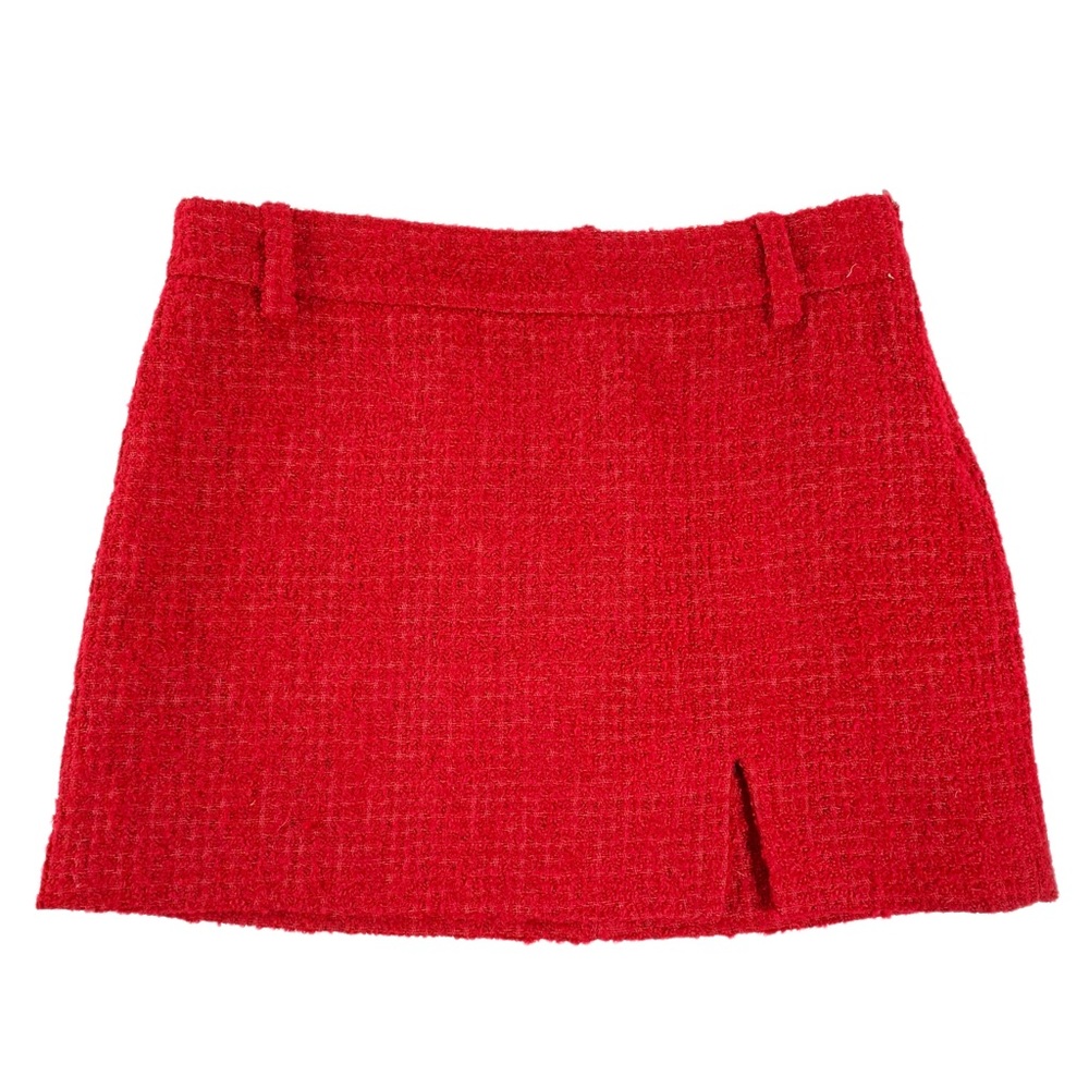 ZARA Tweed Mini Skirt Red Slit With Belt Loops Women’s US XS EUC Textured Fabric - Picture 15 of 15